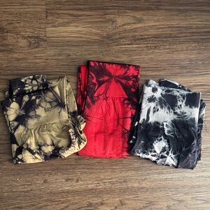 Tie-Dye Leggings Set - Red, Tan, Gray